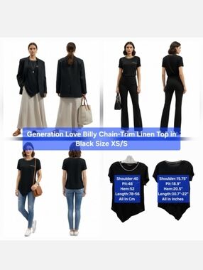 Generation Love Billy Chain-Trim Linen Top in Black Size XS/S